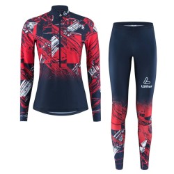 Löffler vrouwen Langlauf ski suit WorldCup 2024 donkerblauw / rood